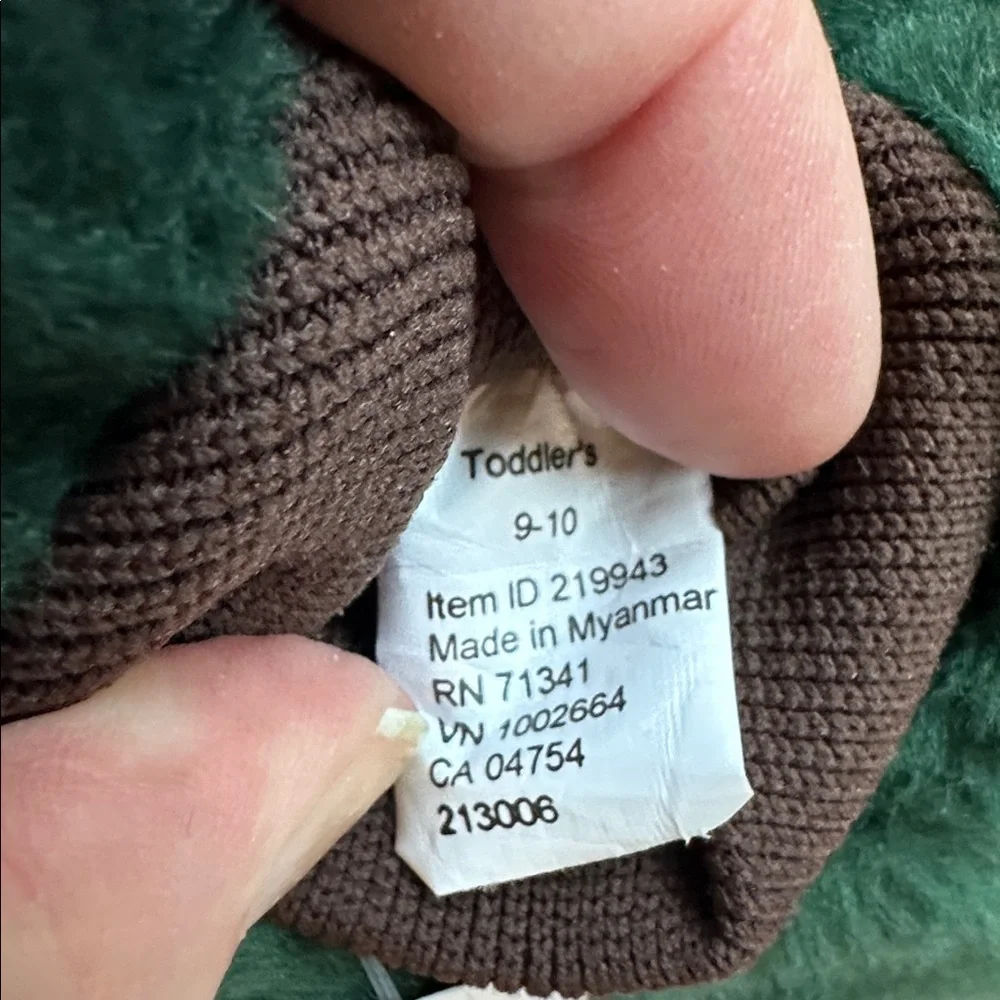 NWT L.L. Bean Toddler Animal Paws Slippers Maine Moose Green Brown  Size 9-10